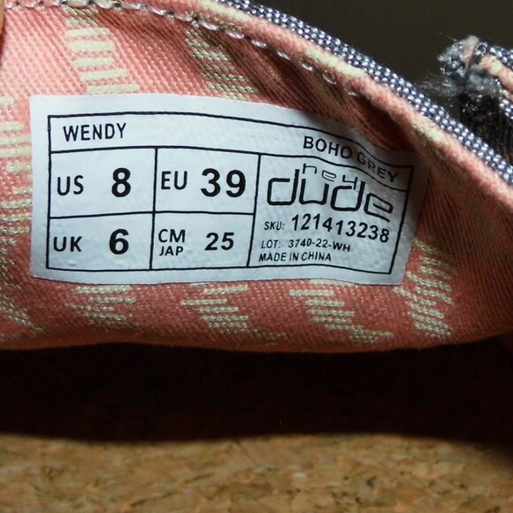 HEY DUDE Wendy Boho Grey Slip On Shoes Womens Size 8 NWT - Picture 7 of 8